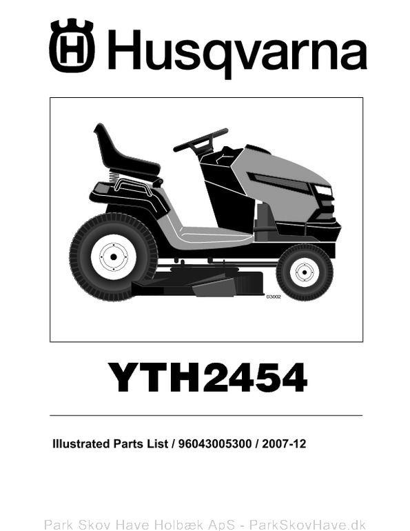 HUSQVARNA, YTH2454, 2007-12, 532418916, 96043005300, RIDE ...