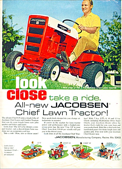 New chief LT 750 Jacobsen tractor ad - 1968 (Jacobsen Lawn Mowers) at ...