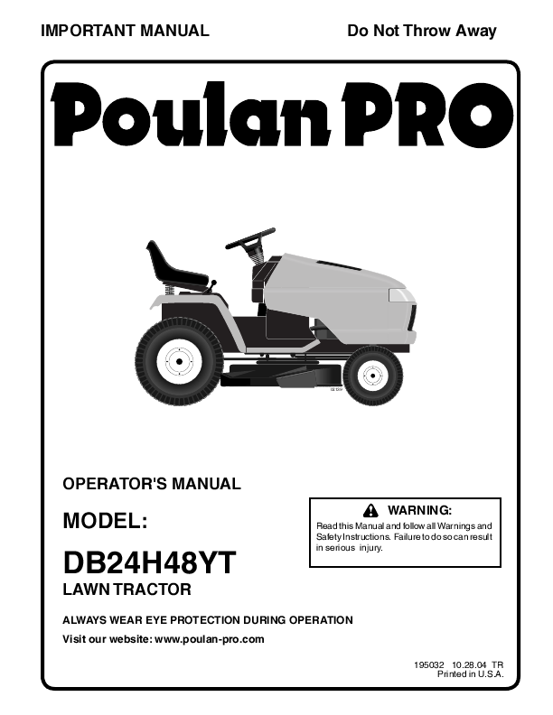 Additional Poulan DB24H48YT Lawn Mower Literature