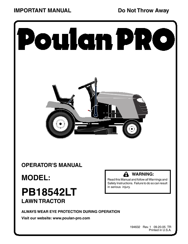 Poulan PB18542LT Lawn Mower User Manual