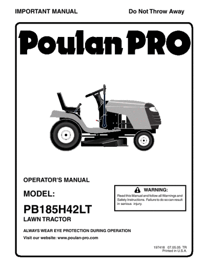 Poulan PB185H42LT Lawn Mower User Manual