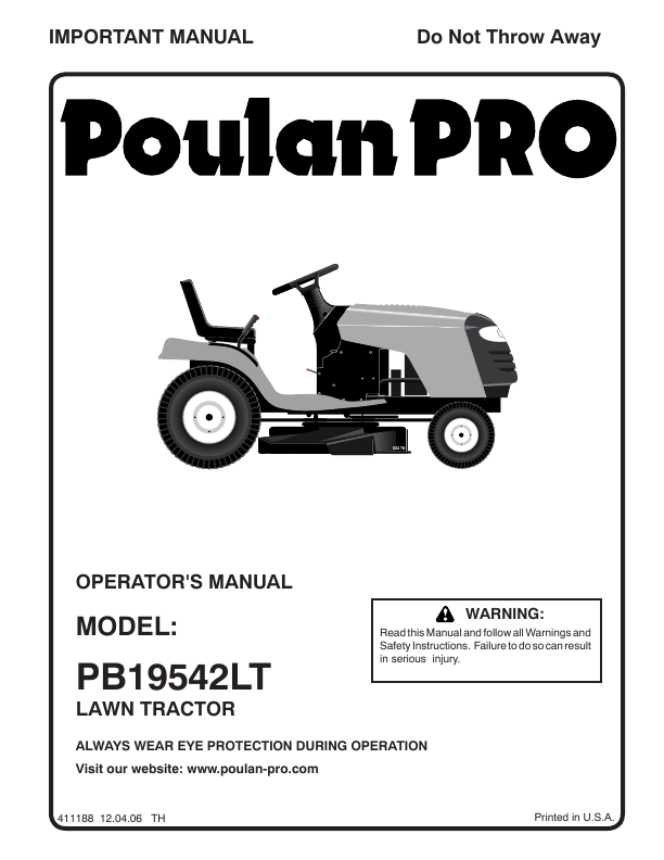 Additional Poulan PB19542LT Lawn Mower Literature