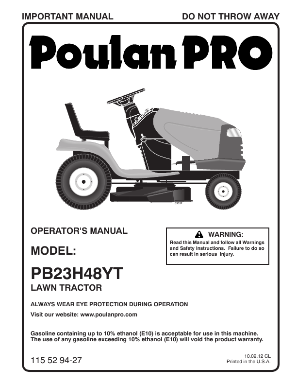 Poulan Pro Poulan pro lawn tractor Pb23h48yt
