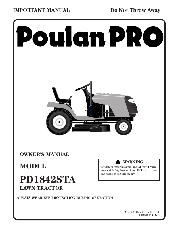 Poulan Lawn Mower PD1842STA User's Guide | ManualsOnline.com