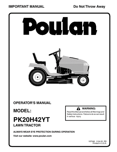 Additional Poulan PK20H42YT Lawn Mower Literature