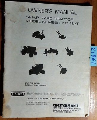 Roper Yt141at 14hp Yard Tractor Owners Operators Parts Manual 110225x ...