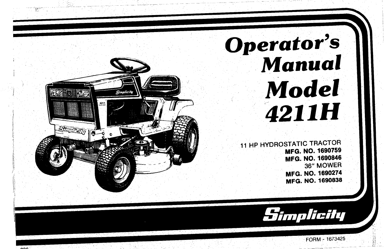 Simplicity 4211H Lawn Mower User Manual