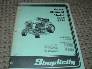 Simplicity Model 5116 & 5216 Tractor Dealers Parts Book
