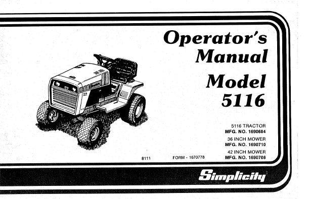 Additional Simplicity 5116 Lawn Mower Literature
