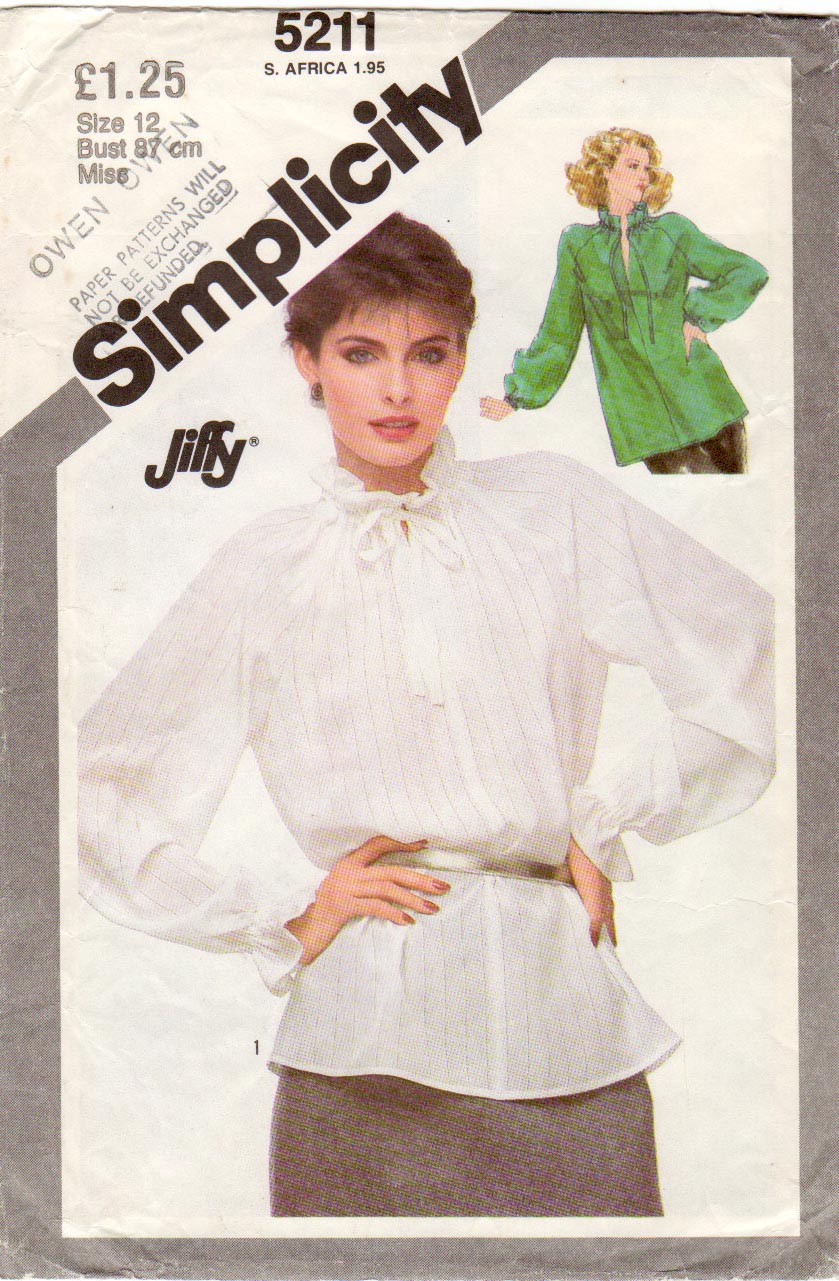 Simplicity 5211; ©1981; Pullover top, with front slash opening, self ...
