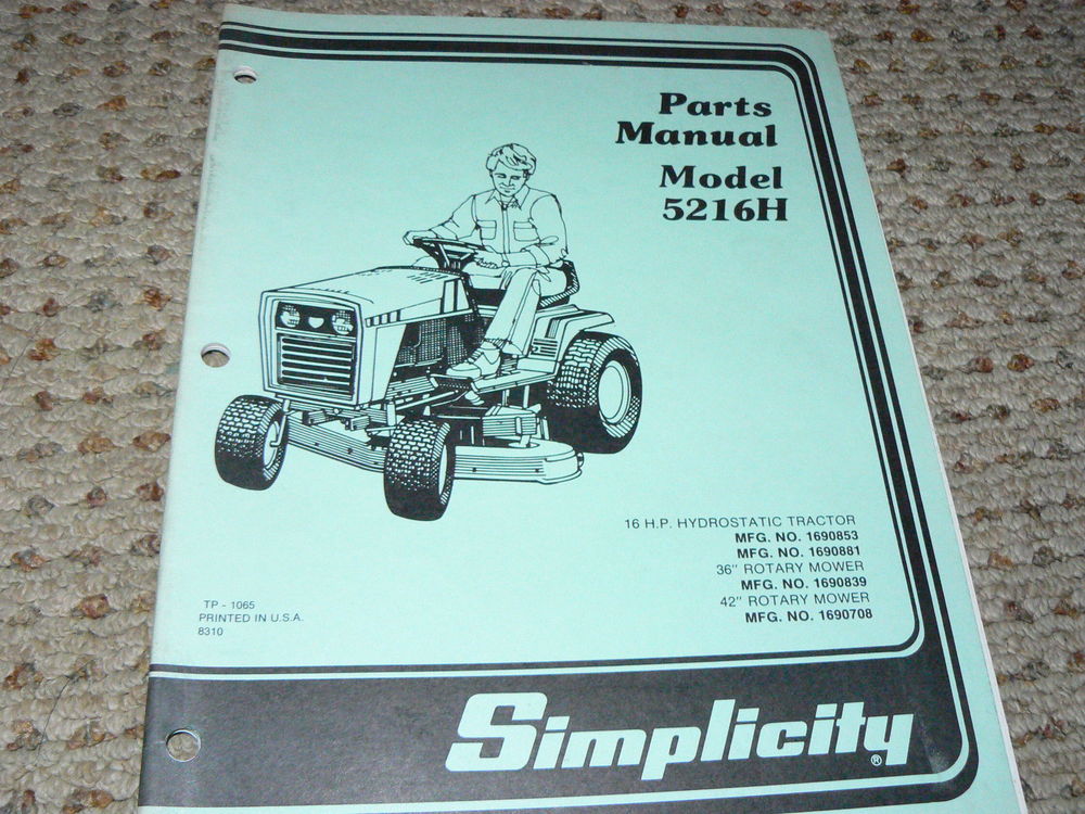 Simplicity 5216H Riding Tractor Dealer's Parts Book | eBay