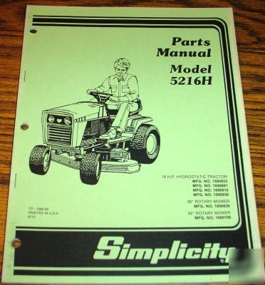 Simplicity 5216H lawn tractor parts catalog manual