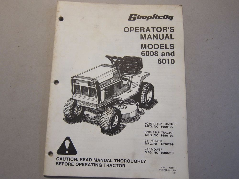 OEM Simplicity 6008 6010 Tractor Operator's Manual LOTS More Listed ...