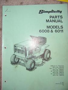 Details about 1977 Simplicity 6008 6011 Tractor Mower Parts Manual G