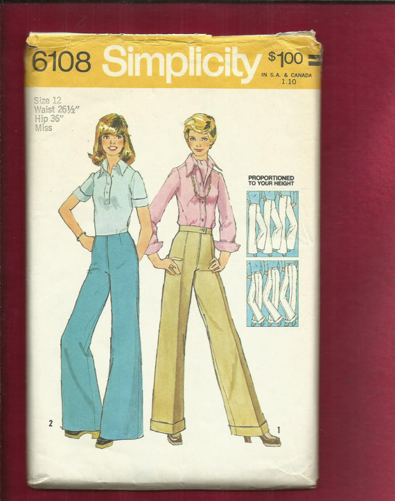 Vintage 1973 Simplicity 6108 Wide & Straight Leg Pants Proportioned ...