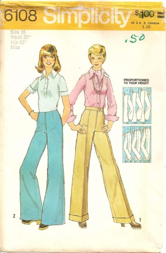 Simplicity 6108 Custom Fit Pants Pattern Size 16 Vintage 1970s