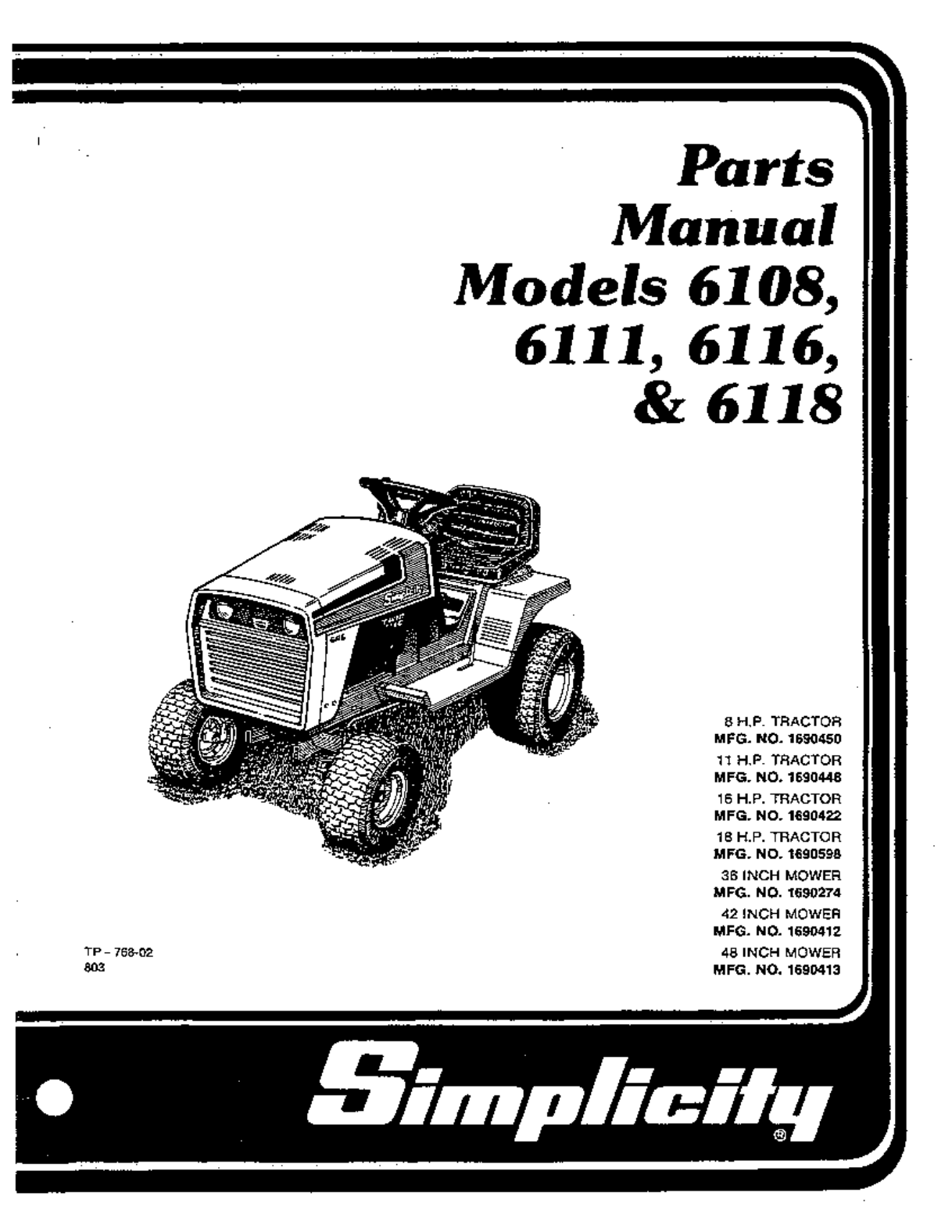 Simplicity 6111 Lawn Mower User Manual