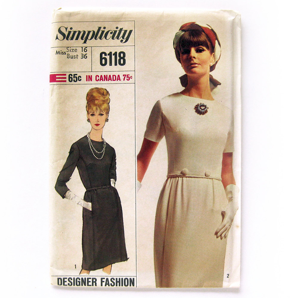 Simplicity 6118 1960s Misses Designer DRESS Pattern Womens