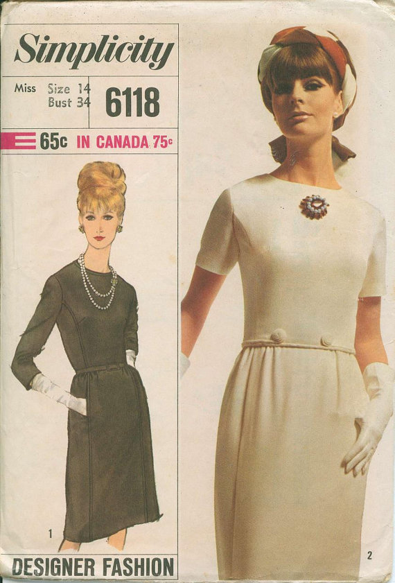1965 Simplicity 6118 Evening or Day Dress Sewing Pattern Vintage Size ...