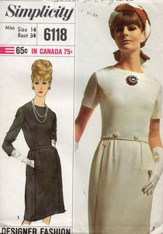 Simplicity 6118 1960s Misses Designer Fashion Day Evening DRESS ...