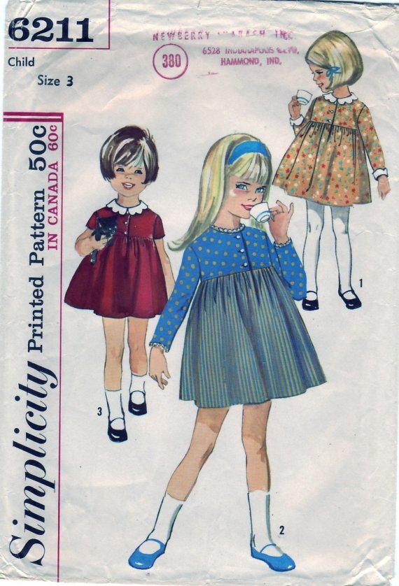 FREE SHIPPING Vintage 1965 Simplicity 6211 Sewing Pattern Child's Girl ...