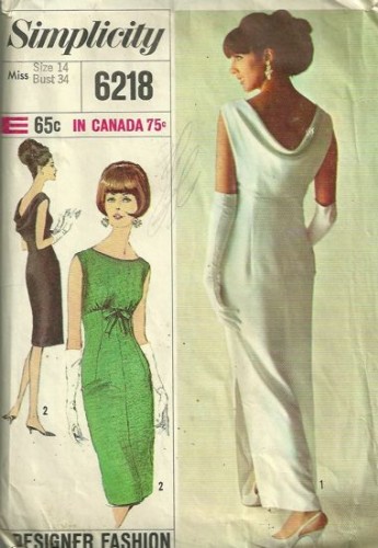 60s Designer Fashion Simplicity 6218 Evening Dress Pattern SZ 14 B 34 ...