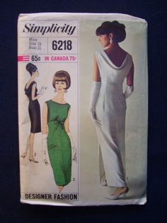 60's Simplicity 6218 Evening Designer Dress w/back drape Size14-34-26 ...