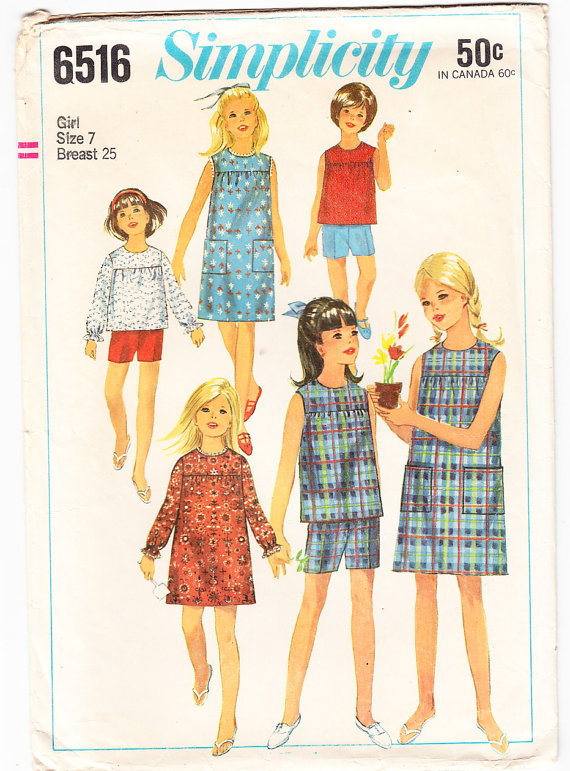 Vintage 1966 Simplicity 6516 Sewing Pattern Girls' One-Piece Dress or ...