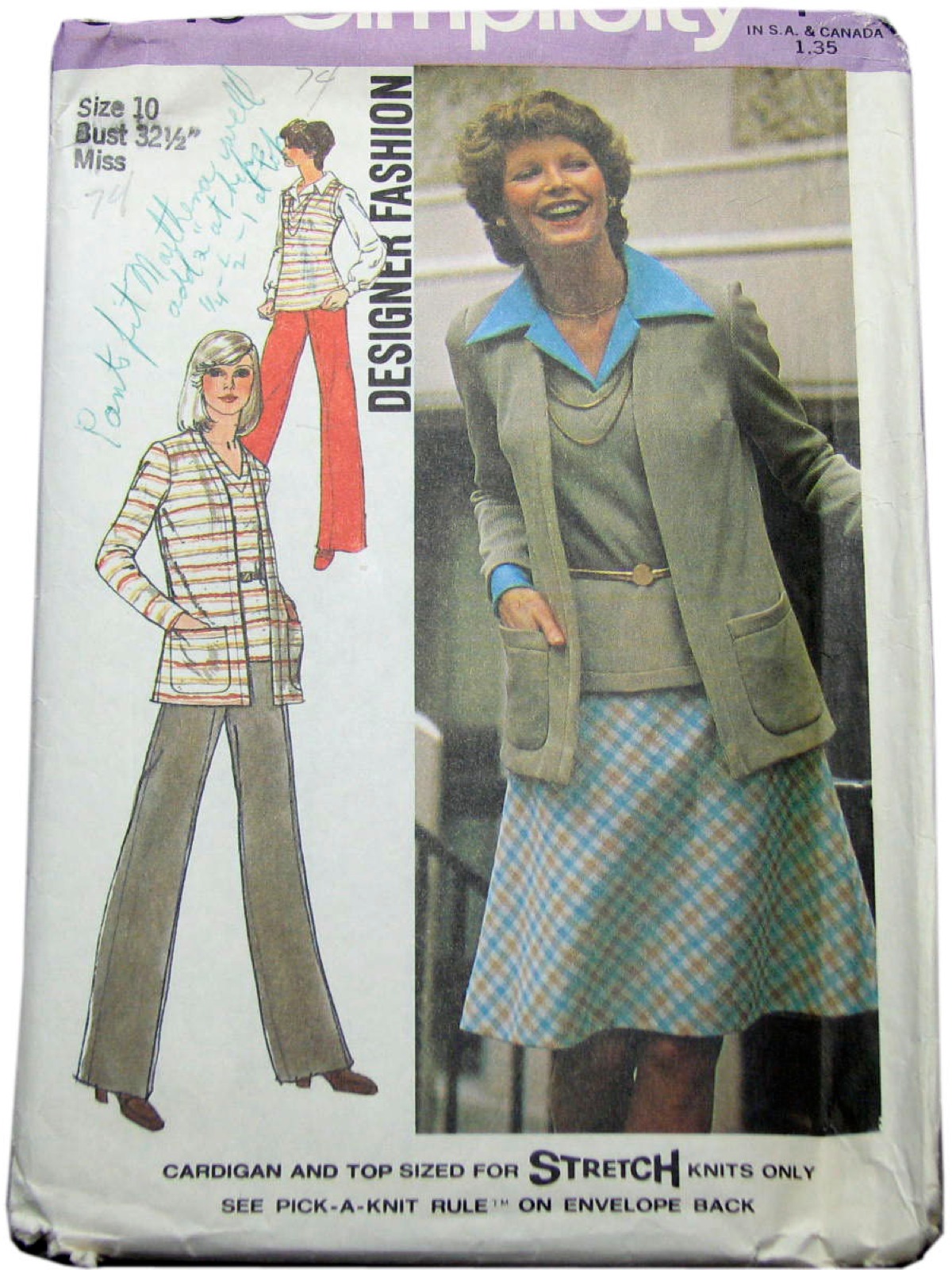 70s -Simplicity Pattern No. 6516- Misses unlined cardigan, top, pants ...