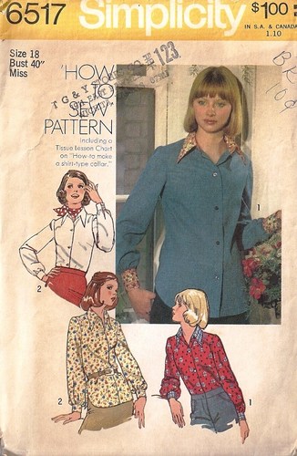 Simplicity 6517 Misses 70s Blouse Vintage Sewing Pattern Size 18 ...