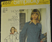 Simplicity 6517 Misses' Blouse Size 18 Bust 40 Uncut 1970s Sewing ...