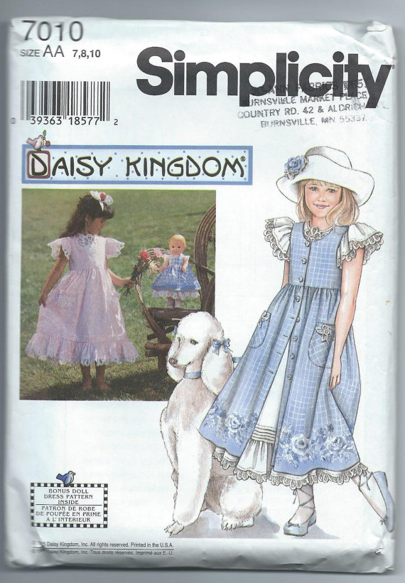 Simplicity 7010 Daisy Kingdom Girls' Pinafore, Dress and Doll Clothes ...