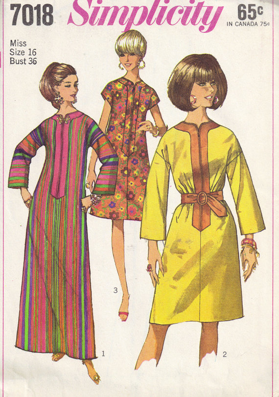 Simplicity 7018 Vintage 1960s Caftan Dress Sewing Pattern Size 16 Bust ...