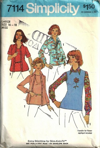 Simplicity 7114 Misses Top Shirt Vintage Sewing Pattern Size 16, 18 ...