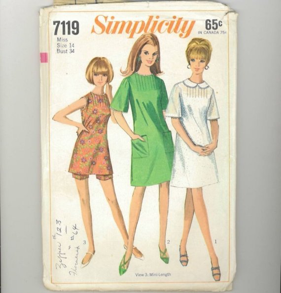 Vintage 1967 Misses Dress Pattern Simplicity 7119 Size 14 Bust 34