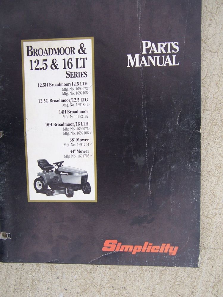 93 Simplicity Broadmoor 12.5 16LT Tractor Parts Book A | eBay
