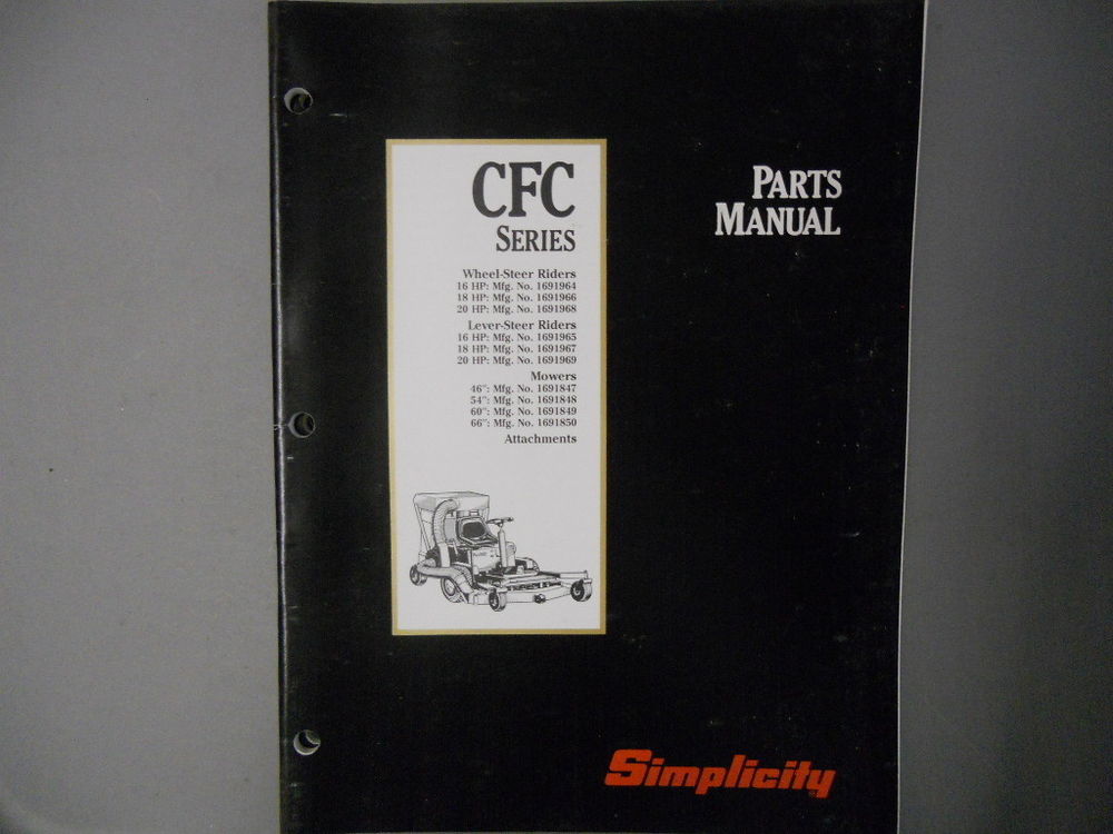 Simplicity Parts Manual CFC Series 16HP 18HP 20HP Lawn Tractor | eBay