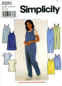 Simplicity 8580 Maternity Jumpsuit, Jumper and Knit Top Size 12 14 16 ...