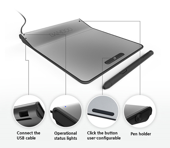 Wacom Bamboo Pad CTH301 USB Touchpad with digital stylus ultra-slim ...