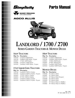 1692786 Simplicity 17 HP Landlord Liquid Cooled Lawn Tractor Parts ...