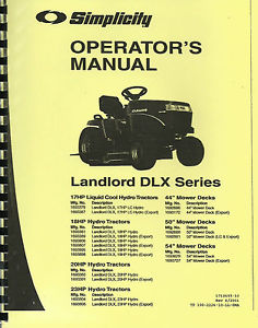 Details about Simplicity Landlord DLX Garden Tractor Owner's Manual