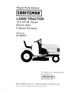 917.287011 Craftsman Lawn Tractor 15.5 HP 38 Inch Mower 6 Speed