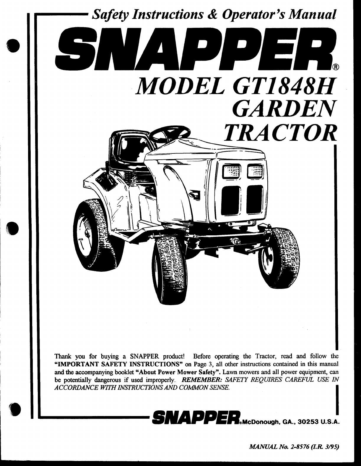 Snapper GT1848H Lawn Mower User Manual