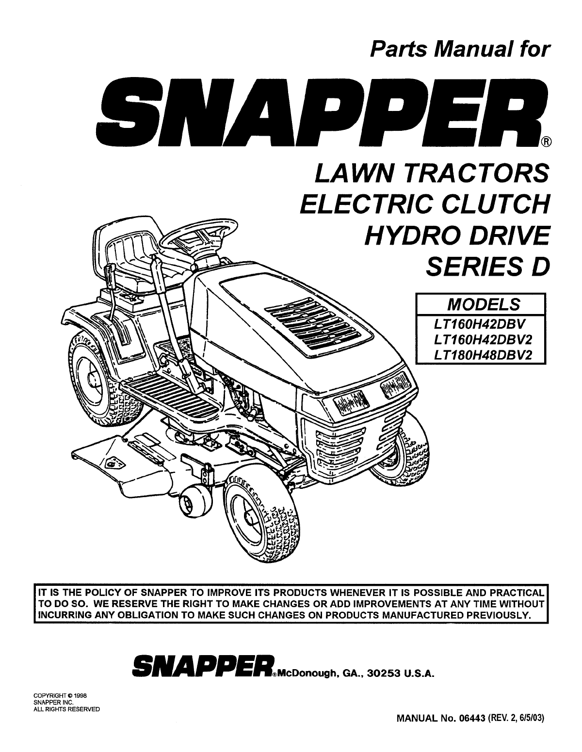 Snapper Lawn Mower LT180H48DBV2 User Guide | ManualsOnline.com