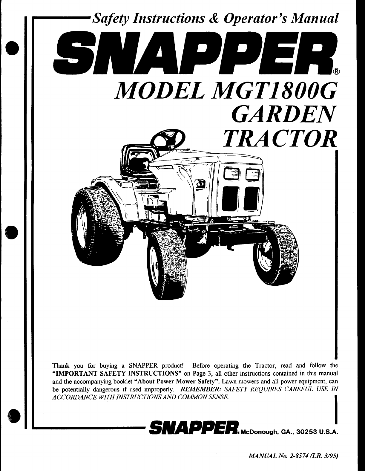 Snapper MGt1800G Lawn Mower User Manual