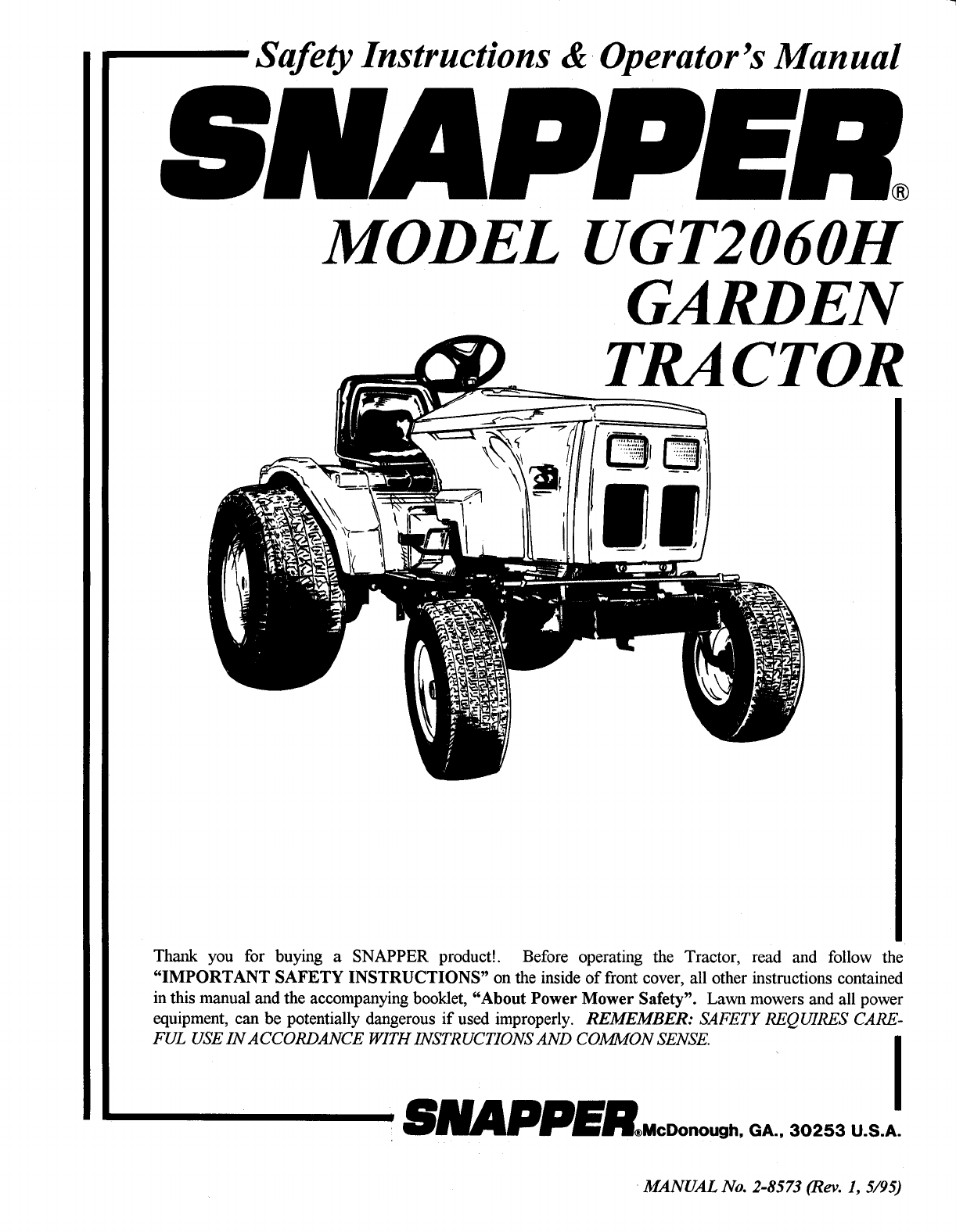 Snapper UGT2060H Lawn Mower User Manual