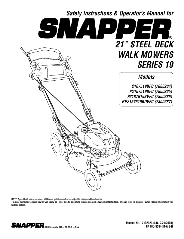 Search snapper snapper rearbag push lawn mower User Manuals ...