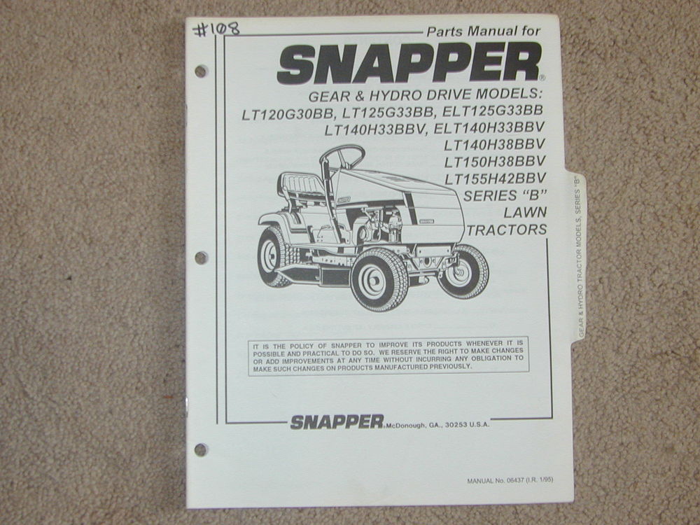 108 Snapper Gear & Hydro Drive Lawn Tractors Parts Manual | eBay