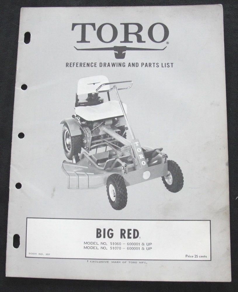 1960's TORO BIG RED 51060 51070 RIDING MOWER TRACTOR PARTS CATALOG ...