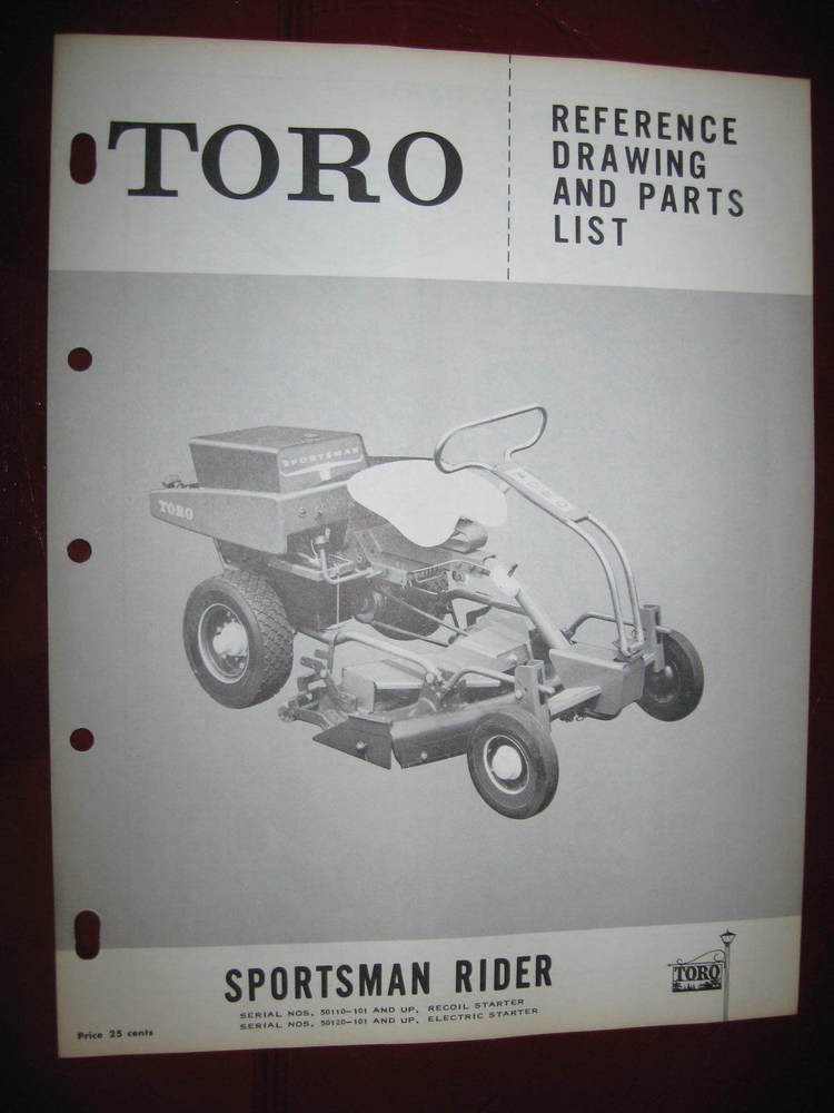 1960 1961 Toro Sportsman Rider Mower models 50110_50120 & Up Parts ...